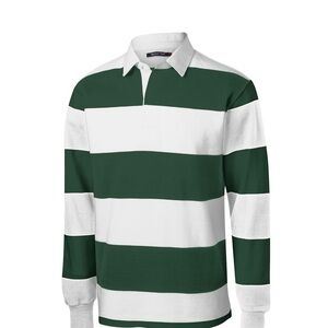 Green and White Striped Men's Rugby Shirt